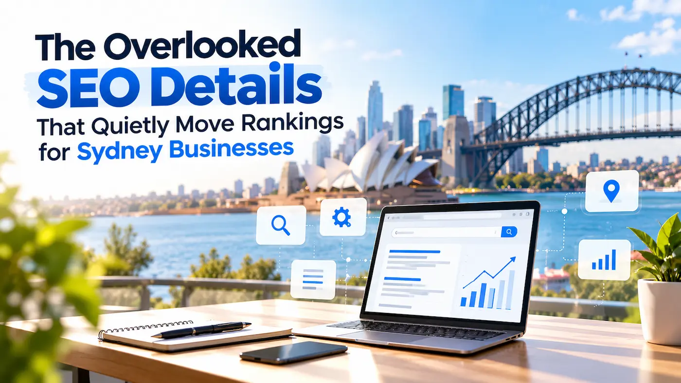 SEO optimization and ranking analytics for Sydney businesses with Sydney Harbour in the background.
